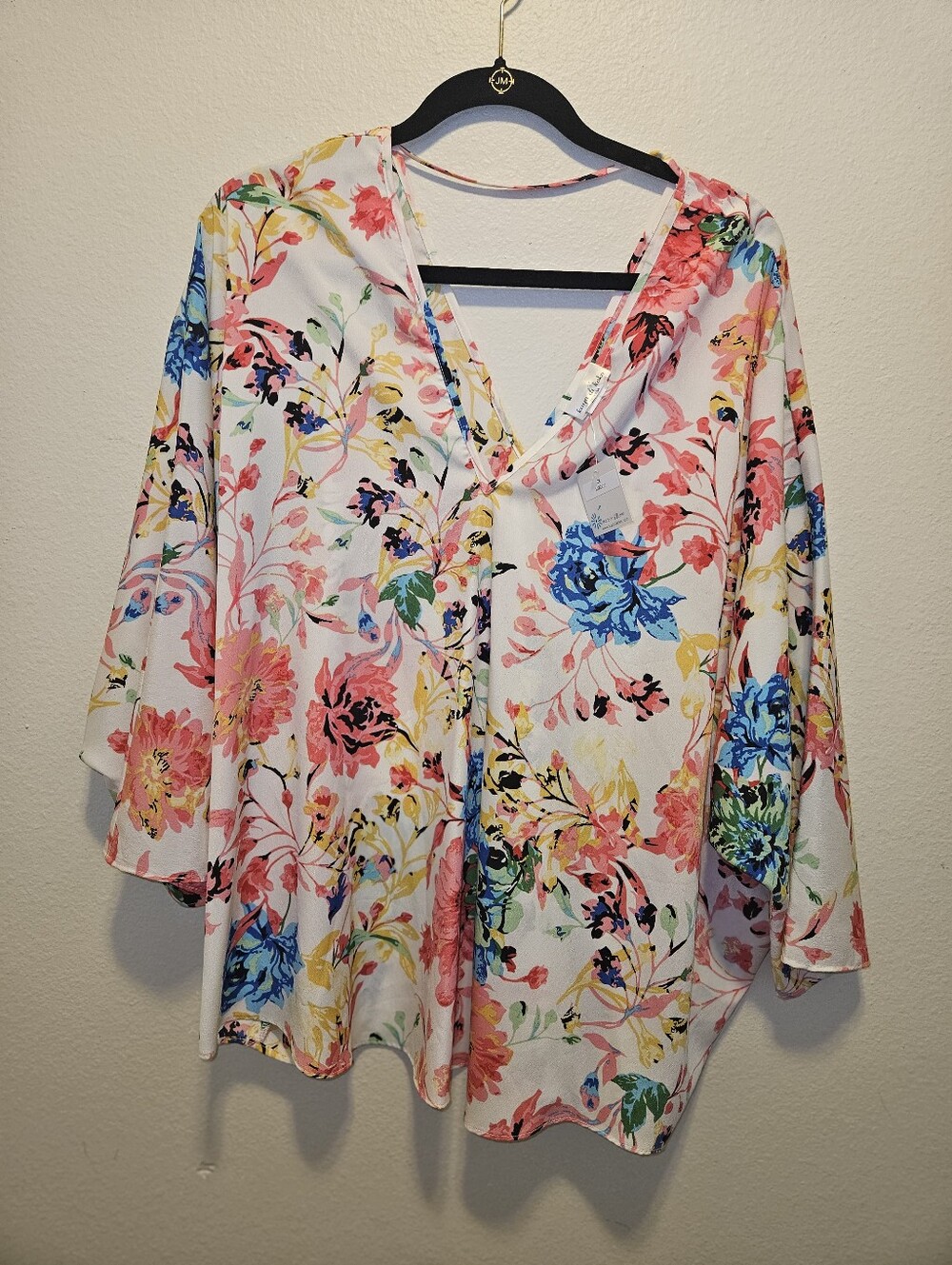 Kaya di Koko 2x Floral Top NWT Vibrant Botanical Print V Neck Relaxed Fit